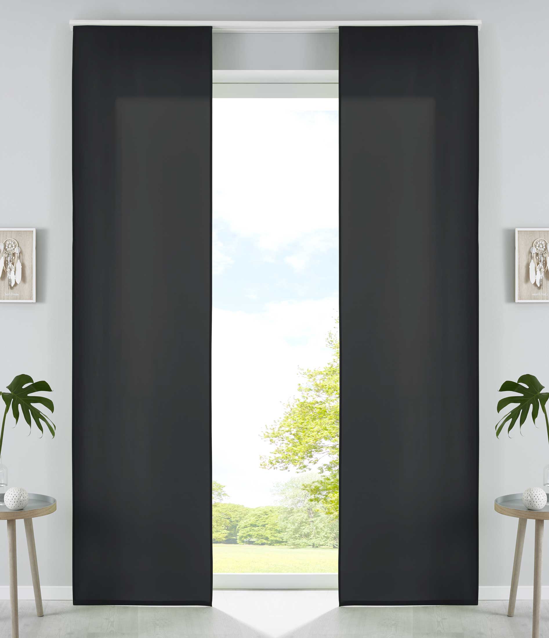 2er Set Schiebegardinen Flächenvorhänge Mikrofaser Vorhang Gardine Schiebe Matt Paneelwagen Beschwerungsstangen 85600N2 Schwarz Schiebegardine 85600N2schwarz | girdainenbox.com