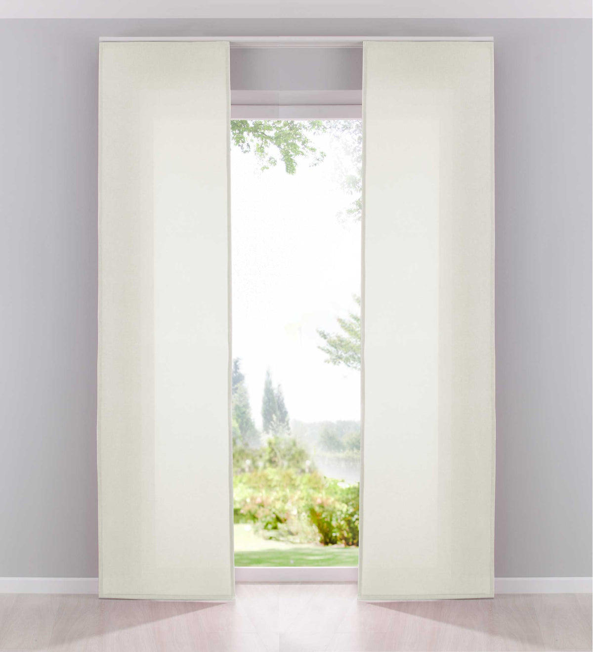2er Pack Flächenvorhänge Schiebegardinen komplett Set Cationic blickdicht Leinen Optik natura seidenmatt Landhaus Stil 204411-2 Creme Schiebegardine Fl_chenvorh_nge_creme | girdainenbox.com
