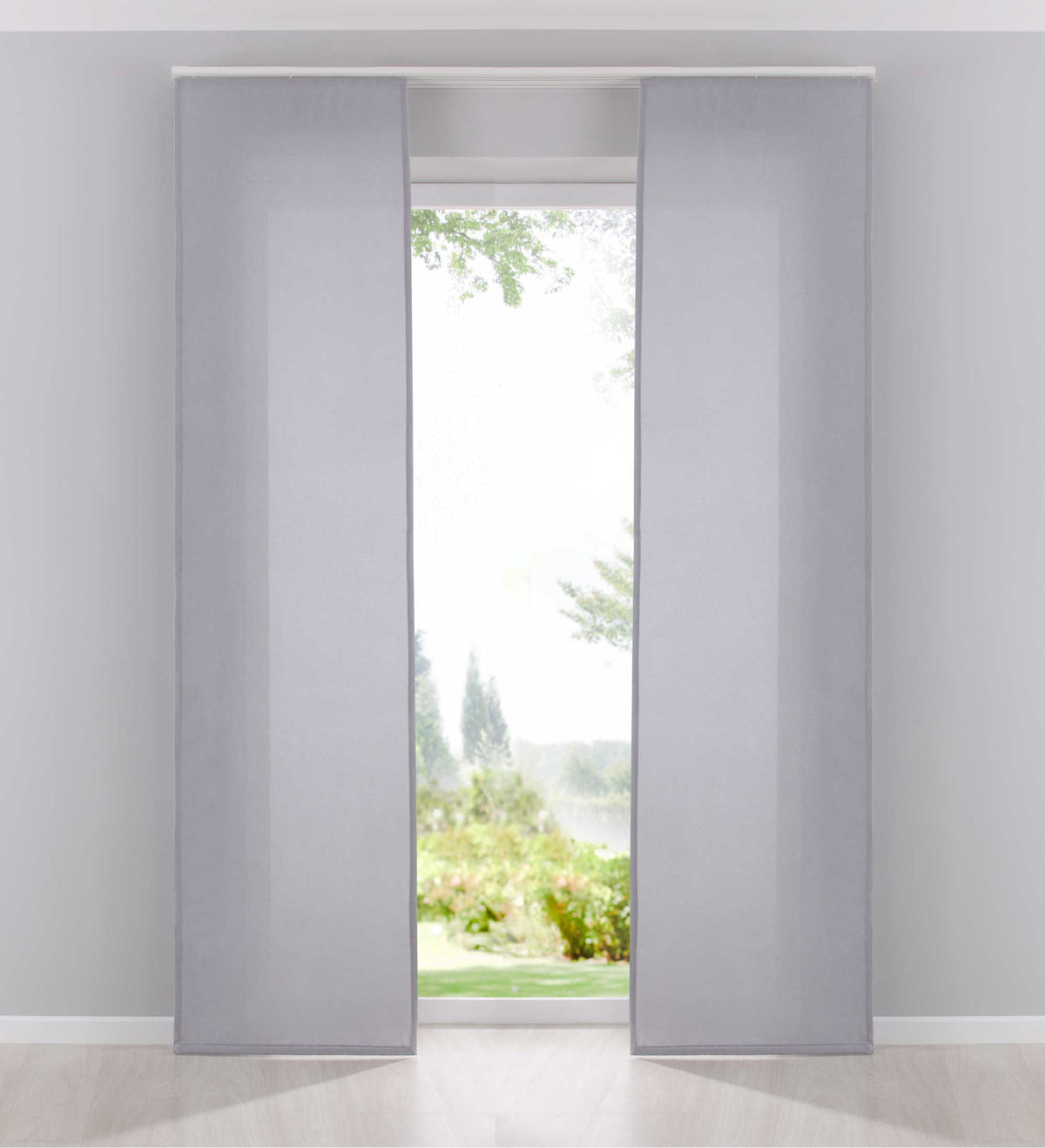 2er Pack Flächenvorhänge Schiebegardinen komplett Set Cationic blickdicht Leinen Optik natura seidenmatt Landhaus Stil 204411-2 Grau Schiebegardine Fl_chenvorh_nge_grau | girdainenbox.com