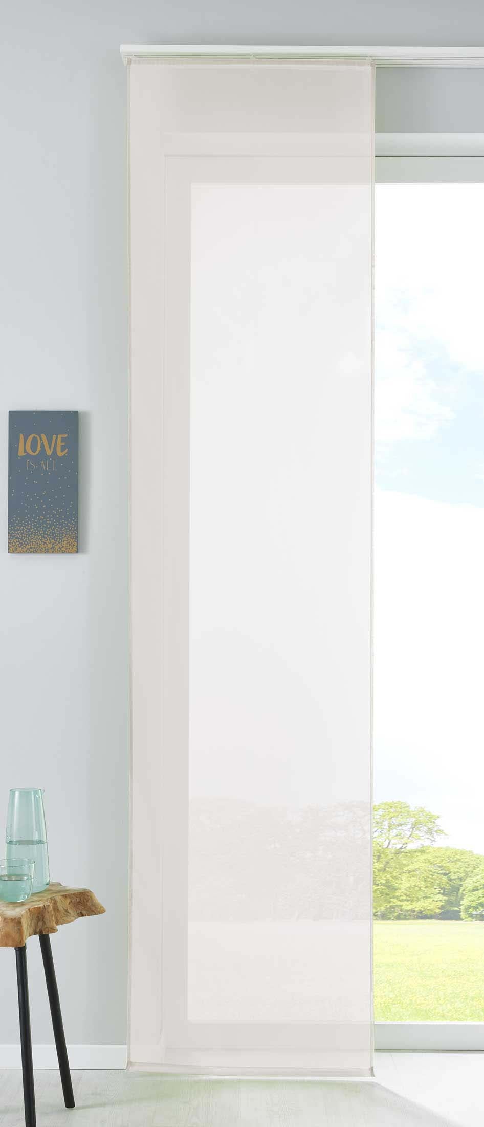 1er Set Schiebegardine Flächenvorhang Vorhang Gardine Voile Komplett mit Paneelwagen Beschwerungsstange 85589N Creme Schiebegardine Schiebegardine_creme | girdainenbox.com
