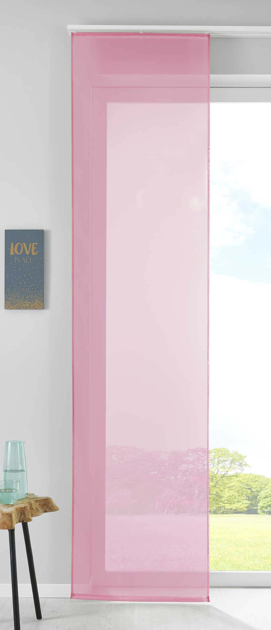 1er Set Schiebegardine Flächenvorhang Vorhang Gardine Voile Komplett mit Paneelwagen Beschwerungsstange 85589N Rosa Schiebegardine Schiebegardine_rosa | girdainenbox.com