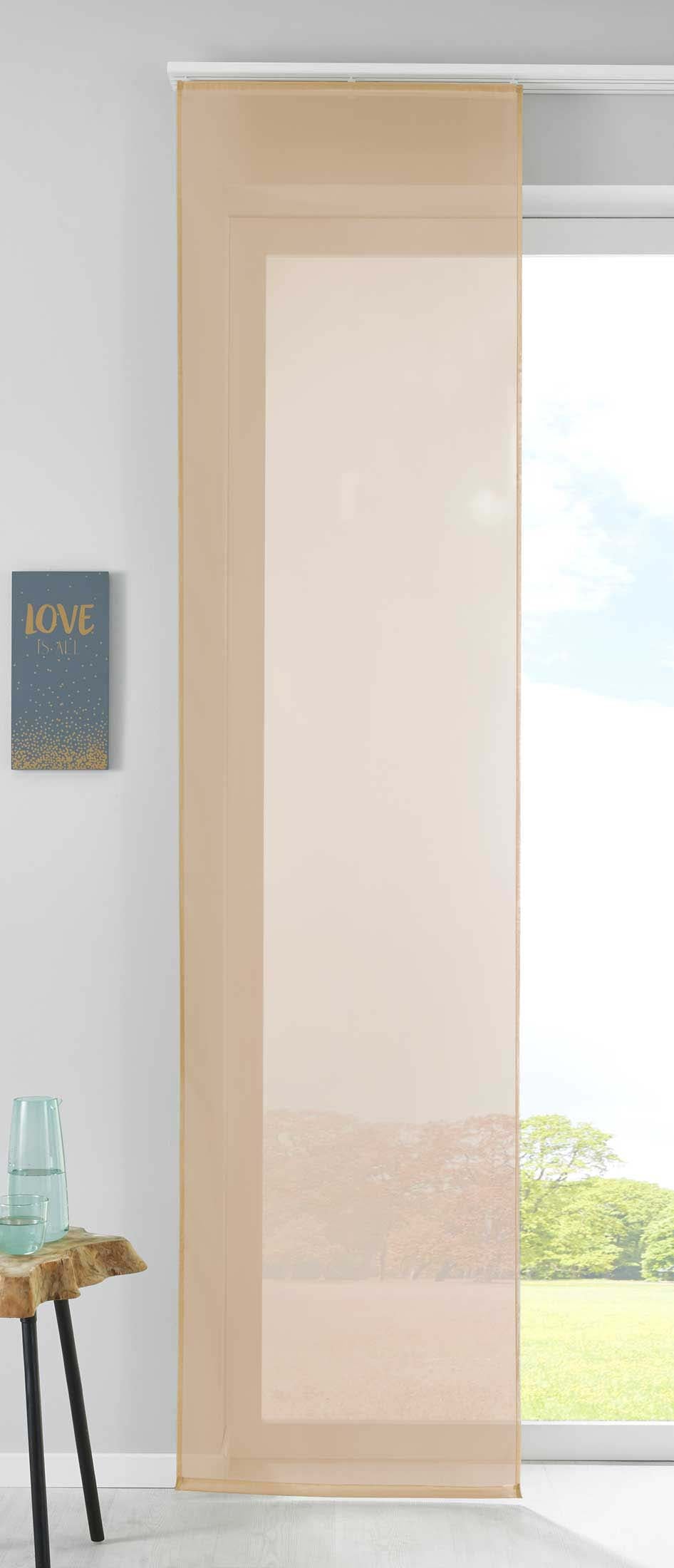 1er Set Schiebegardine Flächenvorhang Vorhang Gardine Voile Komplett mit Paneelwagen Beschwerungsstange 85589N Sand Schiebegardine Schiebegardine_sand | girdainenbox.com