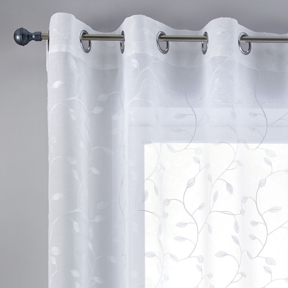 Gardine Ösen Schal Vorhang POMPEI Relief Stickerei Transparent Raffhalter 10000178 Gardinenschal blatt_weiss | girdainenbox.com