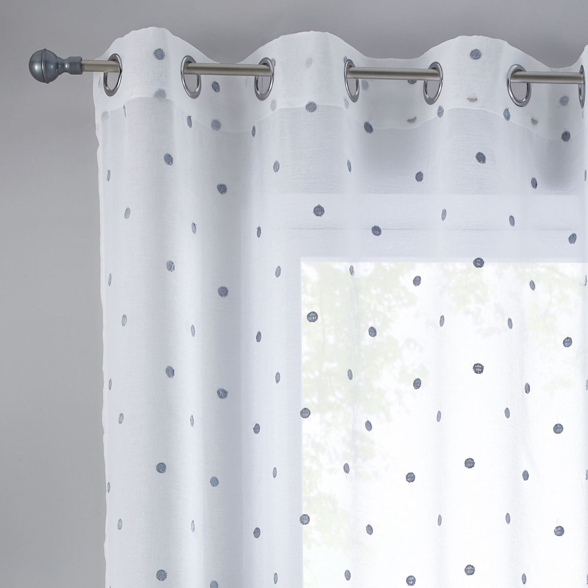 Gardine Ösen Schal Vorhang POMPEI Relief Stickerei Transparent Raffhalter 10000178 Gardinenschal punkt_grau | girdainenbox.com